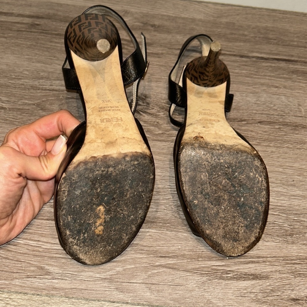 Vintage Fendi Leather Zucchino Platform Wooden Heel Sandals - Picture 9 of 11